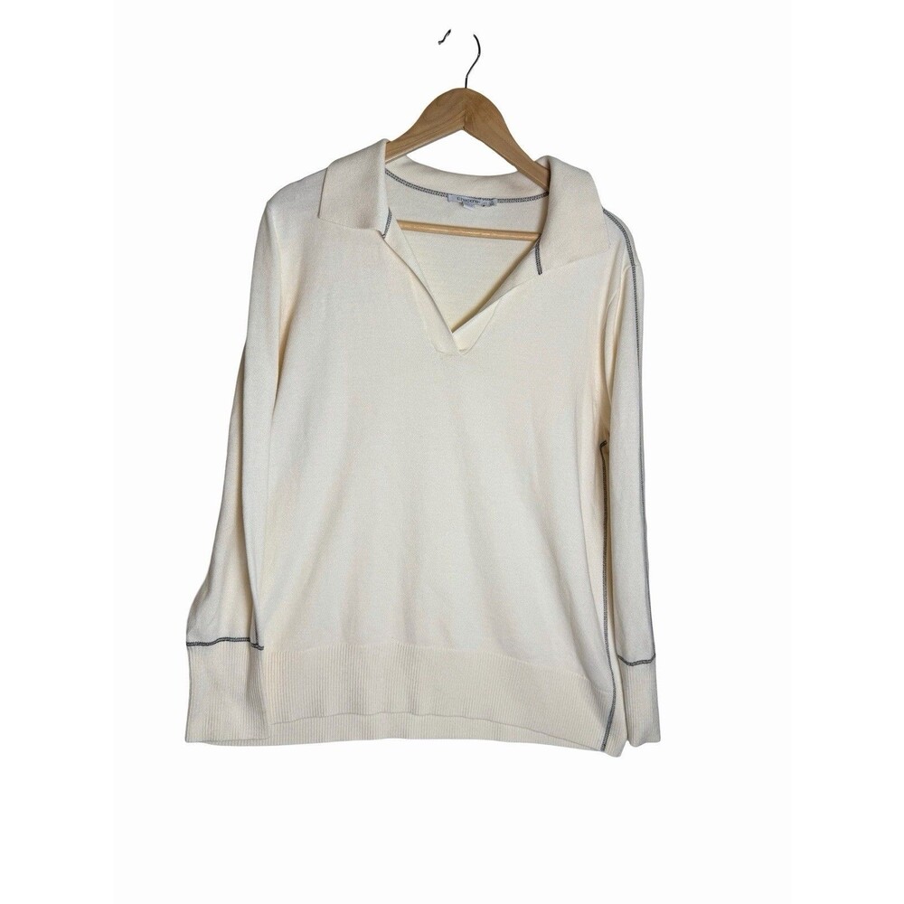 Chico’s Cashmere Blend Collared Pullover Sweater Women's XXL Ivory Long Sleeve